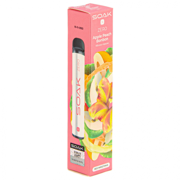 SOAK X ZERO Apple peach bonbon 1500 затяжек (без никотина) в Сыктывкаре