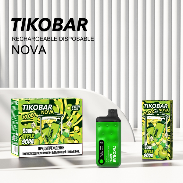 Электронка Tikobar Nova Кислая Яблочная Содовая 10000 Затяжек в Сыктывкаре